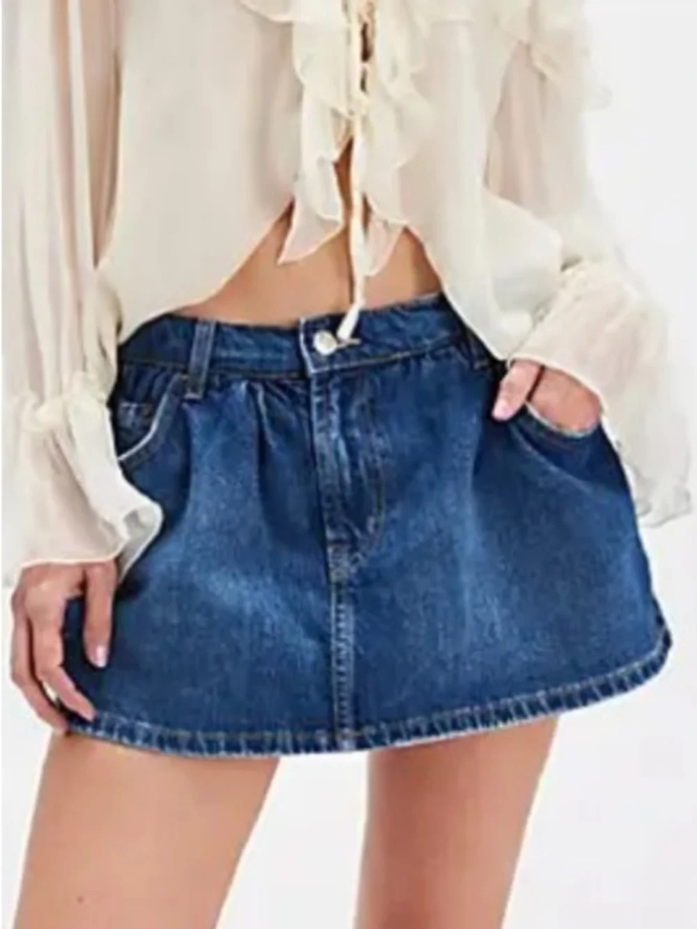 Free People Demi Denim Skort We The Free Mood Ring Blue Mini Skirt Cotton 24 NEW
